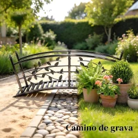 Outsunny Ponte da Giardino in Metallo 1,2 m, Ponte Decorativo per Stagni con Ringhiere di Sicurezza e Design a Foglie, Nero(m-5)