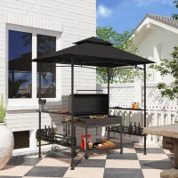 Outsunny Pérgola para barbacoa dosel para jardín gancho en el techo estantes cestas 240 x 150 x 257 cm gris oscuro(m-6)