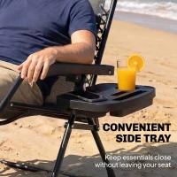 Outsunny Zero Gravity Chair, Folding Sun Lounger Reclining Garden Chair with Arm Pads, Cushion, Cup Holder, Headrest, Dark Grey(m-9)