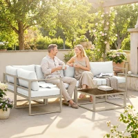 Outsunny 6 Seater Aluminium Garden Furniture Set, Garden Sofa Set with Thick Cushions for Patio and Balcony, Outdoor, White(m-8)