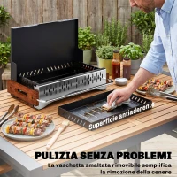 Outsunny Barbecue Portatile a Carbone con Vaschetta Rimovibile, in Acciaio Inox e Metallo, 50.5x34x33 cm, Nero(m-7)