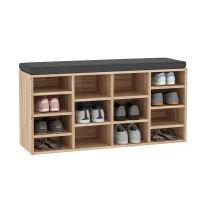 HOMCOM Multi-Storage Shoe Rack w/ 14 Compartments Cushion Moving Shelves Solid Frame Foot Pads Home Office Tidy Organisation Boots Trainers Brown(m-11)