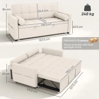 HOMCOM Divano letto 2 posti 3 in 1 con letto estraibile e 2 cuscini, 80,5x137,5x84 cm, Beige(m-3)