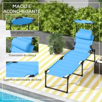 Outsunny Espreguiçadeira de Jardim com Toldo Ajustável Encosto Regulável em 4 Níveis Apoio de Cabeça para Terraço 70x200x45 cm Azul Claro(m-6)
