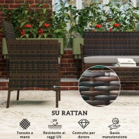 Outsunny Set da Giardino 4pz con Divano 2 Posti, 2 Sedie e Tavolino Basso, in Rattan e Acciaio, Grigio e Marrone(m-5)