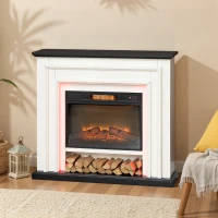 HOMCOM Chimenea eléctrica 1800W, chimenea decorativa falsa luces LED RGB, efecto llama, repisa, 105 x 27 x 97 cm, negro(m-5)