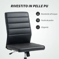 HOMCOM Sedia da Ufficio Ergonomica e Regolabile con Schienale Ricurvo, in Pelle PU e Acciaio, 58x53x97-107 cm, Nero(m-4)