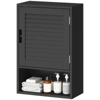 HOMCOM Armario de pared para baño con estante regulable y puerta con cierre amortiguado, 40x20x60 cm, Negro(m-7)