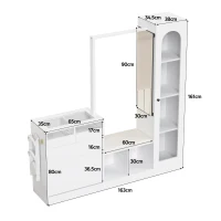 Set da Ingresso a LED con appendiabiti, tavolino, panca scarpiera e vetrina, 163x35x161 cm, Bianco(m-3)