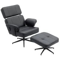 HOMCOM Sillón reclinable ajustable con reposapiés, tapizado en piel sintética, reposacabezas regulable en altura, base metálica, Negro(m-6)