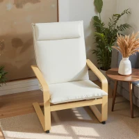 HOMCOM Sillón con Reposapiés Sillón Lectura con Respaldo Alto Reposacabezas Extraíble Patas de Madera y Tapizado en Lino Crema(m-2)