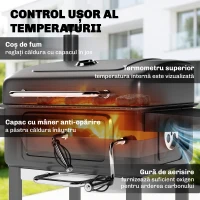 Outsunny Grătar pe Cărbune, Grătar Afumătoare cu Roți pentru Exterior, Negru(m-6)