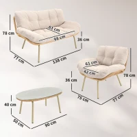 Outsunny Tuinmeubelset 4-delig Polyrattan lounge set met tweezitter, 2 stoelen, tafel, diepe zitplaatsen, dikke kussens(m-3)