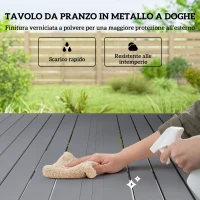 Outsunny Set da Esterno in Acciaio con Tavolo Rettangolare e 6 Sedie Impilabili in Texteline, Grigio Chiaro(m-7)