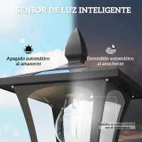 Outsunny Farola Solar Exterior de Jardín con Macetero Poste de Aluminio IP44 Encendido/Apagado Automático 33x33x160 cm Negro(m-5)