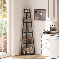 HOMCOM Corner Bookcase, 5-Tier Floor Standing Bookshelf, Shelving Unit for Living Room, Study, Bedroom, Black(m-9)