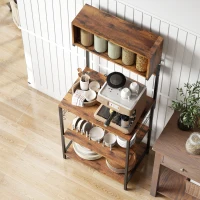 HOMCOM Estantería de cocina, estantería de pie con 5 ganchos en S, 5 estantes, enchufe, de acero, Marrón-rústico, 60 x 42 x 153 cm(m-5)