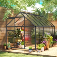 Outsunny Invernadero de jardín en policarbonato y aleación de aluminio con base, invernadero con ventana regulable y puerta corredera 190x375x199cm(m-2)