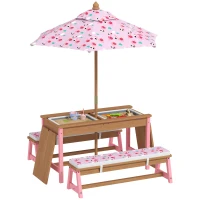AIYAPLAY Tavolo picnic per bambini con panchine e parasole, Rosa(m-8)