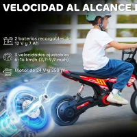 AIYAPLAY Moto Eléctrica para Niños 24V con Motor 250W Velocidad de 6-16km/h Ruedas de 12'' para Niños de 8-12 Años Rojo(m-4)
