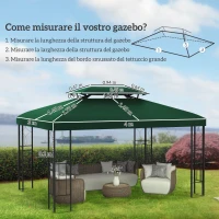 Outsunny Copertura per Gazebo 4x3 m a 2 Livelli in Poliestere con Cinghie e 10 Fori di Drenaggio, Verde(m-3)