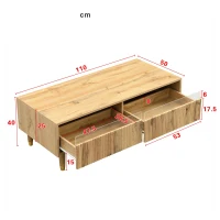 Ensemble de meubles LED moderne, meuble TV avec 4 portes & table basse avec 2 tiroirs, 178x35x45+110x50x40 cm, Couleur naturelle(m-4)
