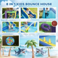 AIYAPLAY 8-in-1 aufblasbar Hüpfburg mit Hai-Design Gebläse Rutsche Planschbecken Trampolin für 3–8 Jahre 405x345x235cm Mehrfarbig(m-4)