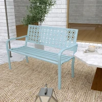 Outsunny Banc de jardin 2 places, banc extérieur jardin en acier avec dossier ajouré, 127 x 63 x 85 cm, bleu(m-10)