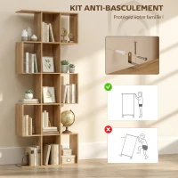 HOMCOM Bibliothèque à 5 niveaux, étagère de rangement en forme S avec 15 compartiments ouverts, 80 x 24 x 200 cm, chêne(m-7)