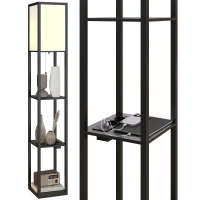 HOMCOM Lampada da Terra con Ripiani, Luce Regolabile, Interruttore a Pedale e Porte USB, Nero(m-11)