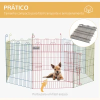 PawHut Parque Dobrável para Cães 8 Painéis Ø156x60 cm Cercado Metálico com Porta Estacas Interior Exterior Multicolor(m-6)