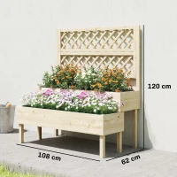 Outsunny Jardinière à 2 Niveaux avec Treillis, bac à fleurs, avec tissu non tissé, 108 x 62 x 120 cm, effet bois naturelle(m-3)