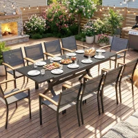 Outsunny Extendable Aluminum Garden Table Wood-Effect Outdoor Dining Table 8-10 People 214x85x73cm Anthracite Gray(m-4)