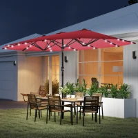 Outsunny 4.4m Double-Sided Sun Umbrella Patio Parasol LED Solar Lights Red(m-2)