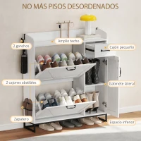 HOMCOM Zapatero Estrecho con 2 Cajones Abatibles Estantes Ajustables para 12 Pares para Espacio Reducido 106,7x26x116cm Blanco(m-4)