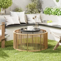 Outsunny Bijzettafel van polyrattan - Koffietafel met gehard glazen tafelblad - Tuintafel met stalen frame - 70 x 70 x 33 cm - Bruin(m-2)