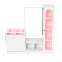 Set da Ingresso a LED con appendiabiti, tavolino, panca scarpiera e vetrina, 163x35x161 cm, Bianco(m-12)