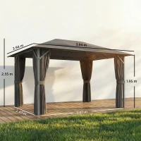 Outsunny Gazebo da Giardino 4x3m Impermeabile e Stabile, con Zanzariera, 4 Pannelli Laterali, Ventilazione e Fori di Drenaggio, Grigio Scuro(m-3)