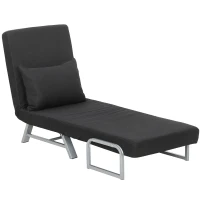 HOMCOM Butaca sofá-cama convertible reclinable 1 plaza Cojines lumbares y reposabrazos Patas metálicas Lino Negro(m-8)