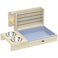 PawHut Râtelier à Foin en Bois pour Lapin Mangeoire Lapin 3 en 1 avec Bac à Litière et Bouteille d'Eau 58x40x32cm Bois Naturel(m-12)