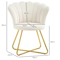 HOMCOM Fotoliu de machiaj fotoliu din catifea fotoliu de salon cu picioare din oțel 69 x 64 x 80 cm crem(m-3)