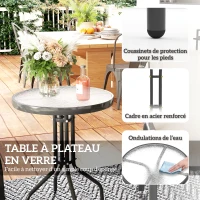 Outsunny 3 pièces salon de jardin extérieur ensemble de meubles 2 fauteuils empilables table basse dessus verre trempé gris clair(m-7)