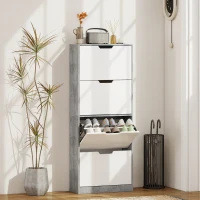 HOMCOM Zapatero Ahorraespacio Moderno de 4 Puertas para 16 Pares de Zapatos, 62.5x26x156 cm, Gris Cemento(m-2)