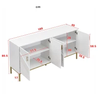 Credenza moderna con 4 ante e ripiani regolabili in altezza, in MDF, 160x40x80,5 cm, Bianco(m-3)