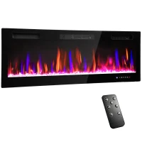 HOMCOM Chimenea Eléctrica Empotrable o de Pared con Temperatura Ajustable, en Acero y Vidrio, 127x9.4x47 cm, Negro(m-6)