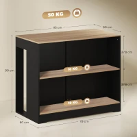 HOMCOM Mostrador Bar Isla de Cocina con 3 Estantes para Salón y Sala de Estar, 113x60x90 cm, Negro y Madera(m-3)