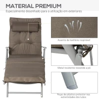 Outsunny Espreguiçadeira Dobrável de Jardim com Encosto Ajustável em 7 Posições Almofadas para Corpo Inteiro e Cabeça 137x63,5x100,5 cm Castanho(m-7)