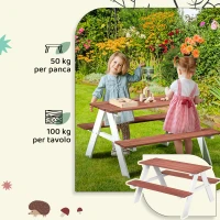 Outsunny Set Tavolo da Picnic per Bambini 3-8 Anni con Panche in Legno, 89x79x50 cm, Marrone(m-6)