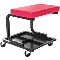HOMCOM Taburete de mecánico taburete de taller móvil carga 135 kg bandeja herramientas ruedas incluidas 36,5 x 33,5 x 35 cm rojo(m-1)