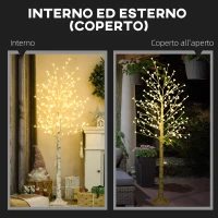 HOMCOM Albero Luminoso di Betulla con 180 Luci LED Alto 180 cm e 3 Livelli di Luminosità per Interni ed Esterni, Bianco(m-7)